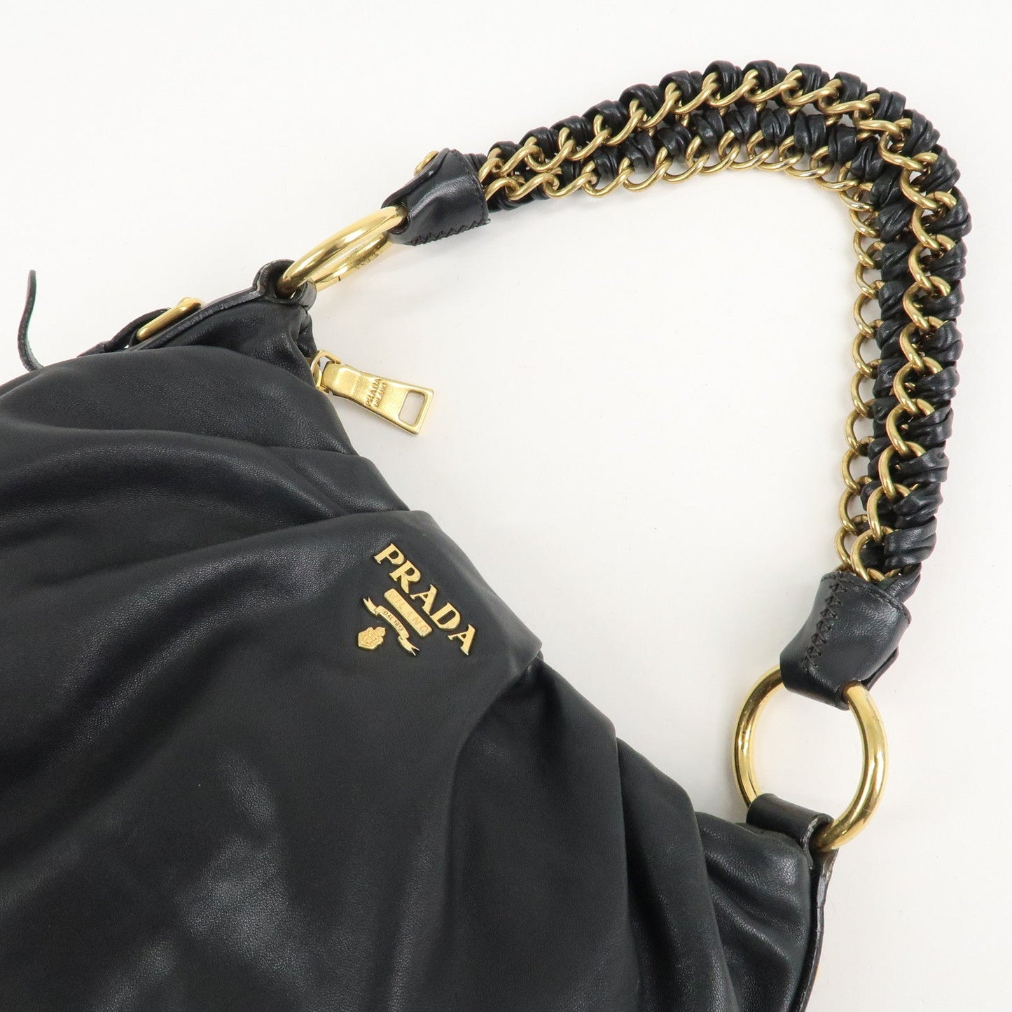 PRADA Leather 2Way Hand Bag Shoulder Bag Black BN2324  d