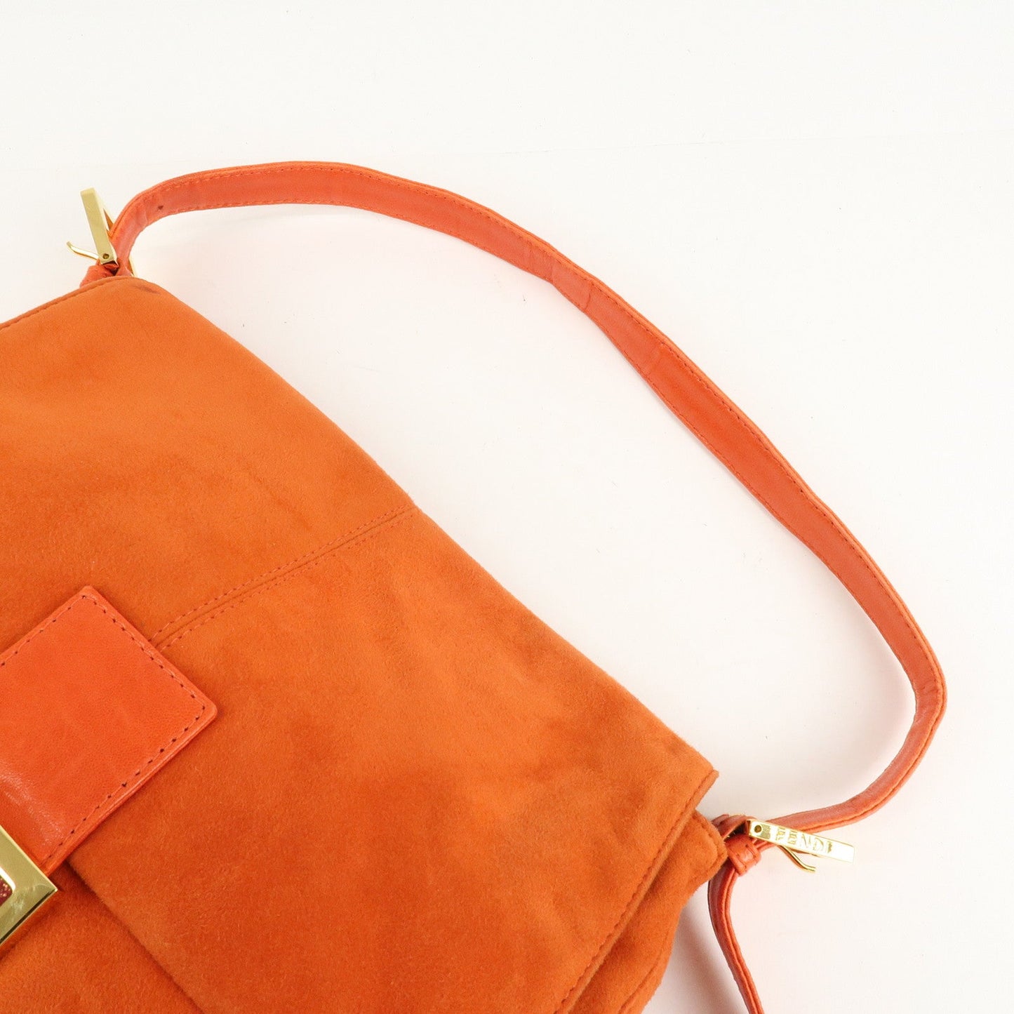 FENDI Mamma Baguette Suede Leather Shoulder Bag Orange 26325  d