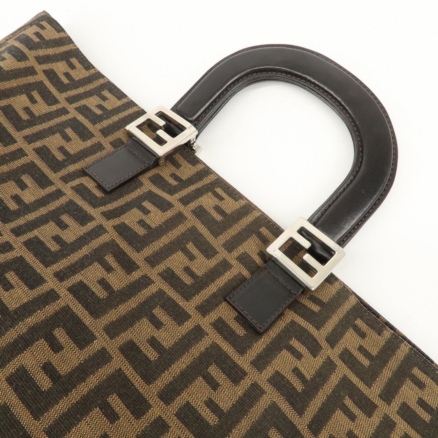FENDI Zucca Canvas Leather Tote Bag Brown Black 26329  d