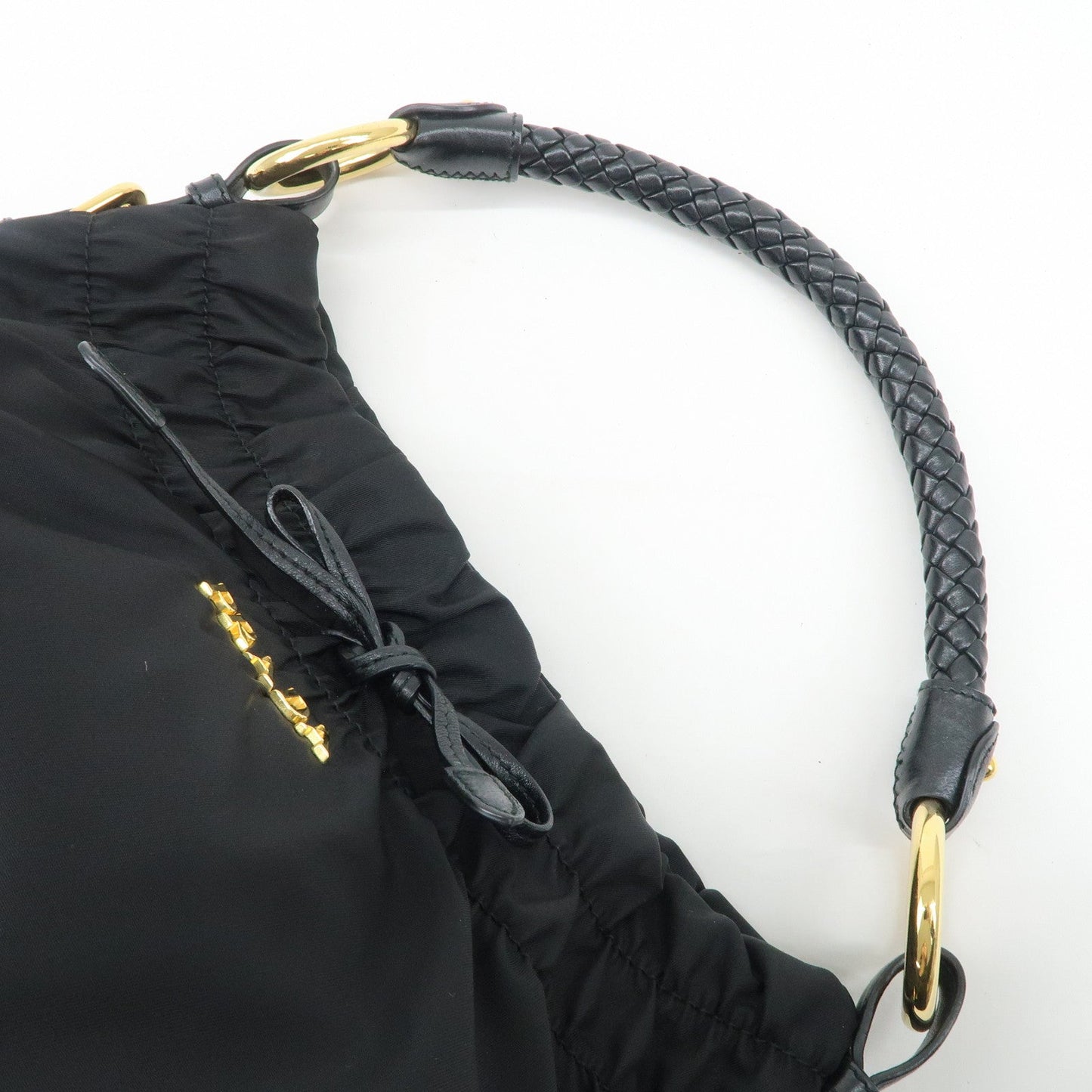 PRADA Nylon Leather Shoulder Bag Black  d