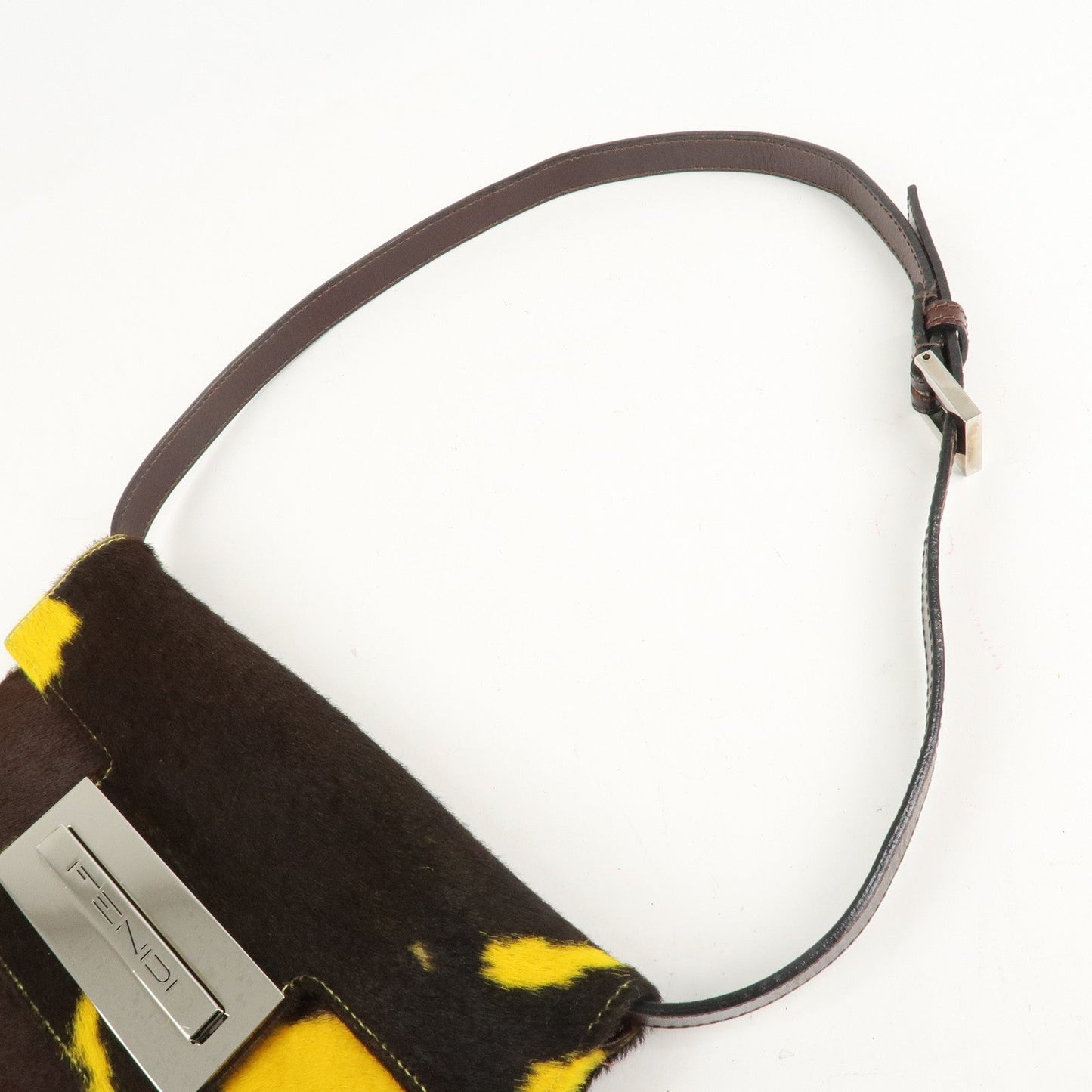 FENDI COW Unborn Calf Leather Shoulder Bag Yellow Brown  d