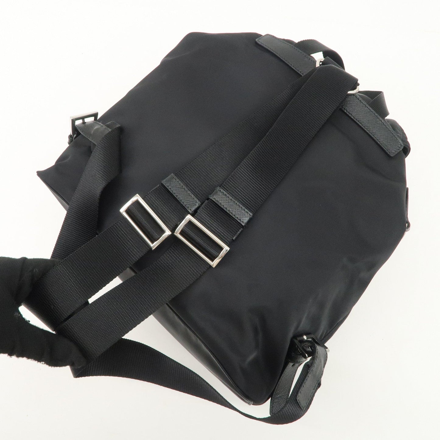 PRADA Re-Nylon Triangle Logo Nylon Leather Back Pack NERO 1BZ811  d