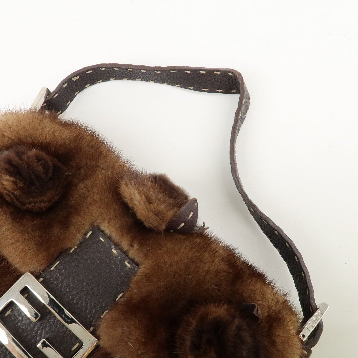 FENDI Mamma Baguette Selleria Mink Leather Shoulder Bag 8BR101  d