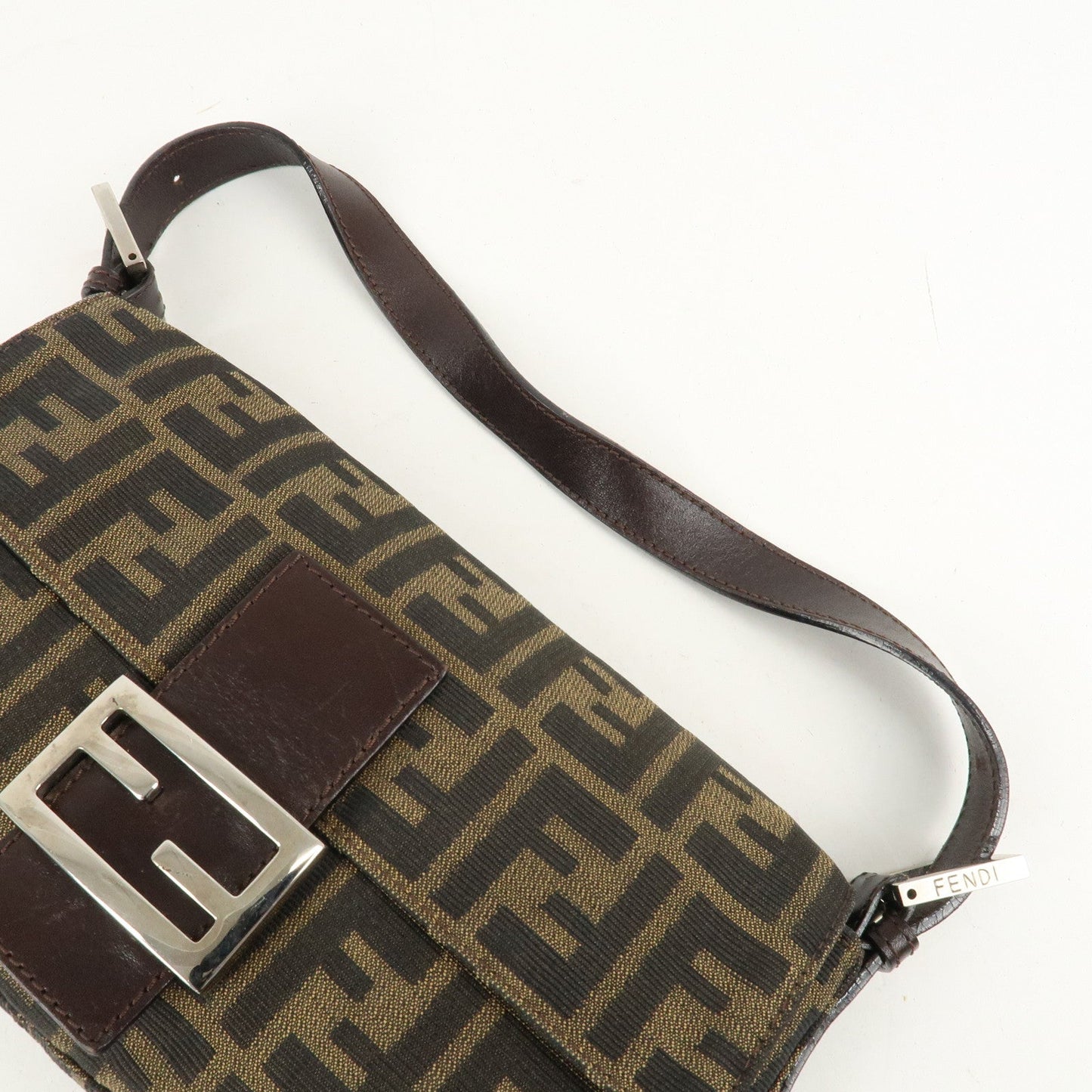FENDI Zucca Mamma Buguette Canvas Shoulder Bag Brown Black 26424  d