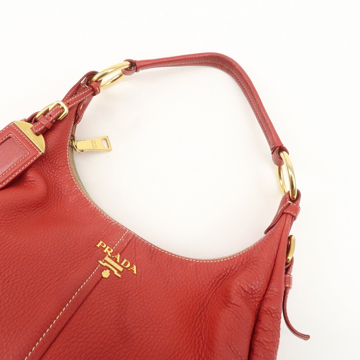PRADA Logo Leather Shoulder Bag Hand Bag Red BR4373  d