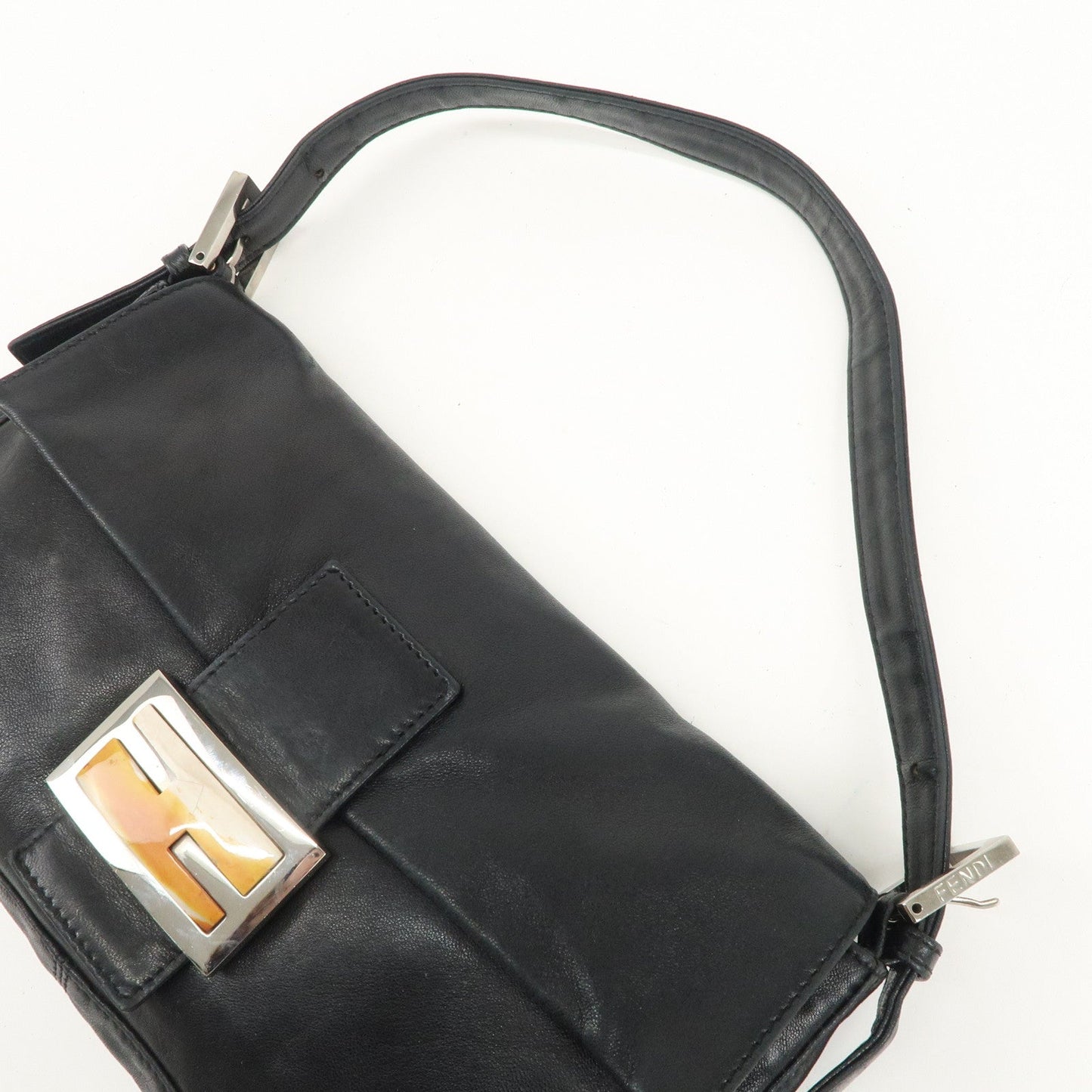 FENDI  Mamma Baguette Leather Shoulder Bag Hand Bag Black 26424  d