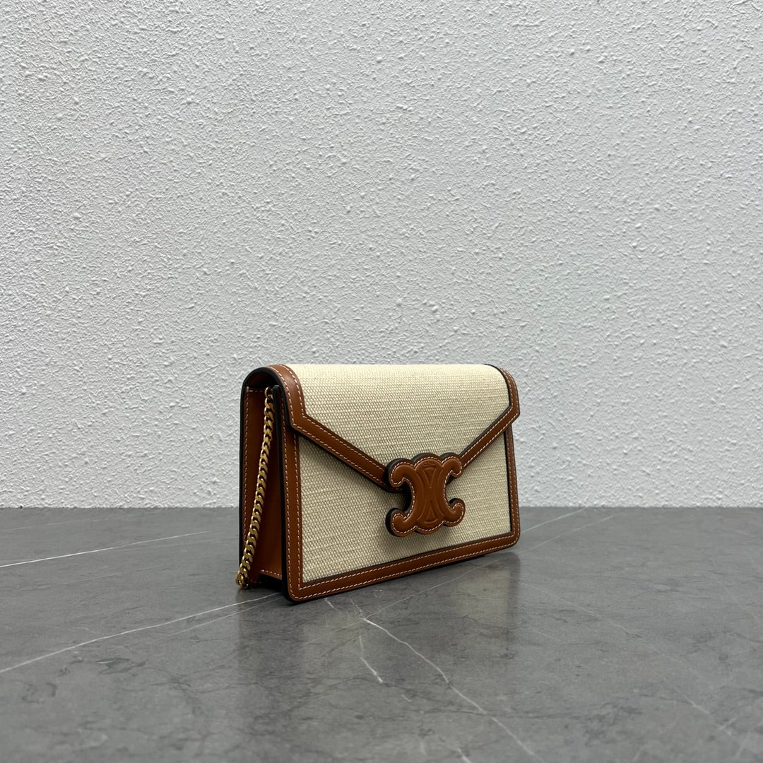 Top Quality Wallet On Chain Triomphe In Textile Natural / Tan For Women 7in/19cm 10J972DB2.02NT