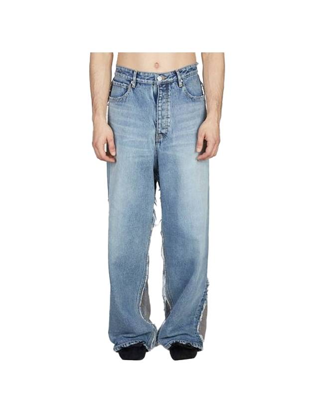 Luxury Balenciaga Trending 2025 Contrasting Fabric Hybrid BaGGy Jeans Light Blue
