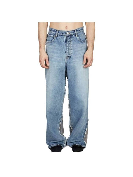 Luxury Balenciaga Trending 2025 Contrasting Fabric Hybrid BaGGy Jeans Light Blue