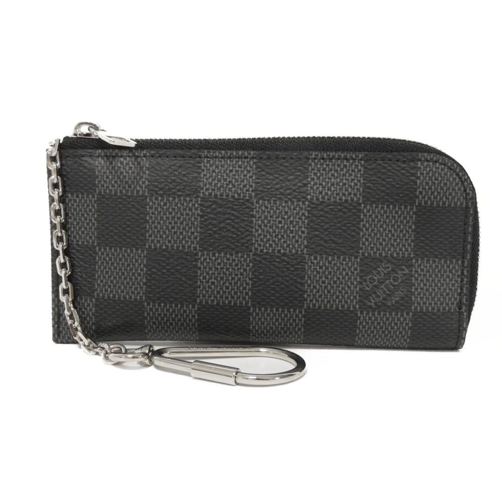 LOUIS VUITTON Coin case N61235 Damier Graphite Canvas Noir logo black checkered key ring un d Damier Graphite Pochette cree mens