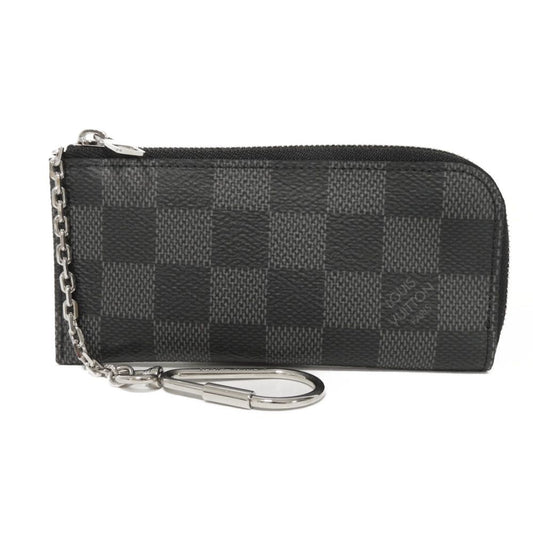 LOUIS VUITTON Coin case N61235 Damier Graphite Canvas Noir logo black checkered key ring un d Damier Graphite Pochette cree mens
