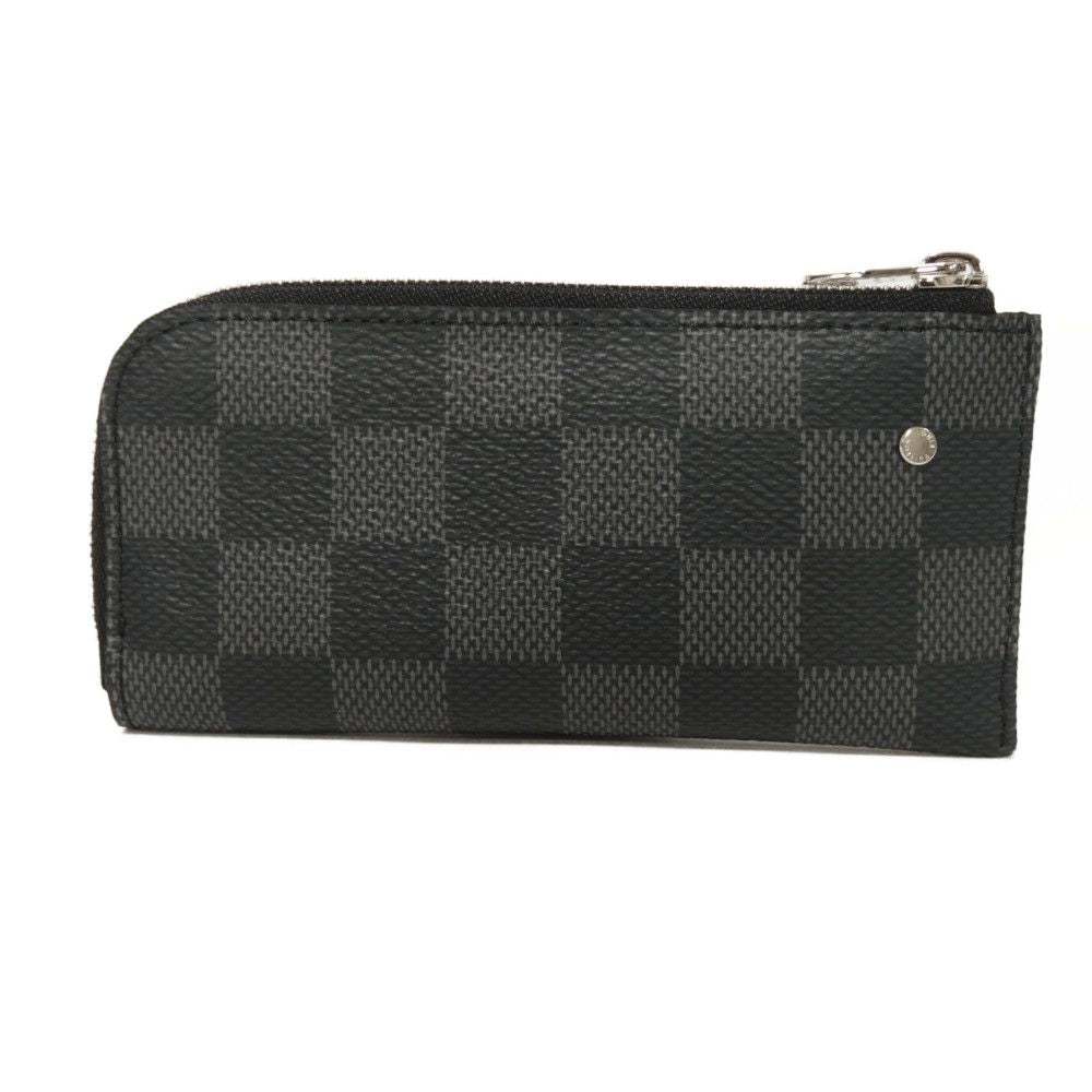 LOUIS VUITTON Coin case N61235 Damier Graphite Canvas Noir logo black checkered key ring un d Damier Graphite Pochette cree mens