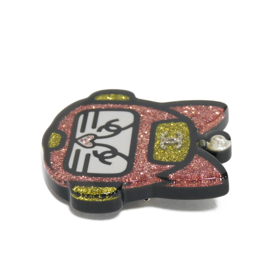 CHANEL Brooch Resin &amp; Strath Clear x Black x Pink x Yellow CC mark Glitter COCO Mark Cat Robot Women  d
