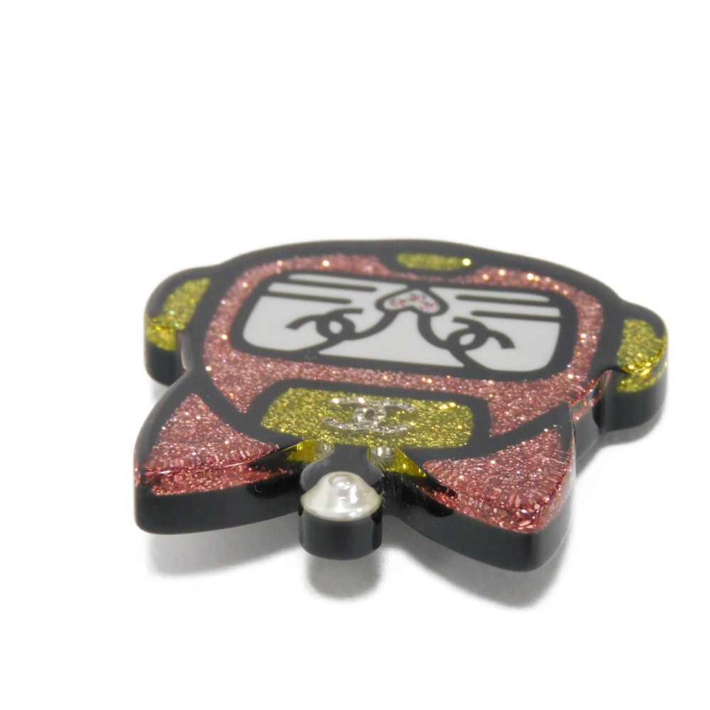 CHANEL Brooch Resin &amp; Strath Clear x Black x Pink x Yellow CC mark Glitter COCO Mark Cat Robot Women  d