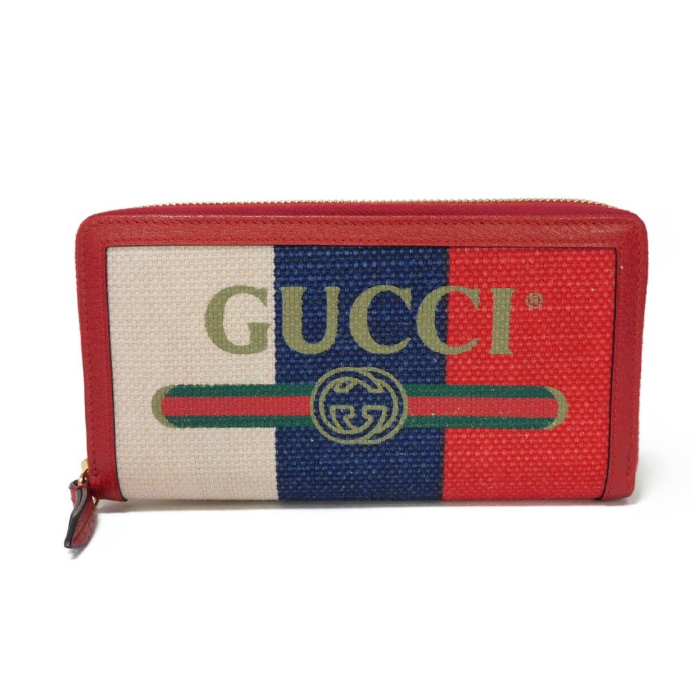 GUCCI Long Wallet Purse 524790 9SBCG 9093 Baiadella Linen Canvas x Calfskin Leather Tricolor Byadera stripes logo zip around wallet Women(Unisex)