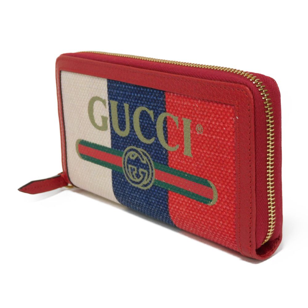 GUCCI Long Wallet Purse 524790 9SBCG 9093 Baiadella Linen Canvas x Calfskin Leather Tricolor Byadera stripes logo zip around wallet Women(Unisex)