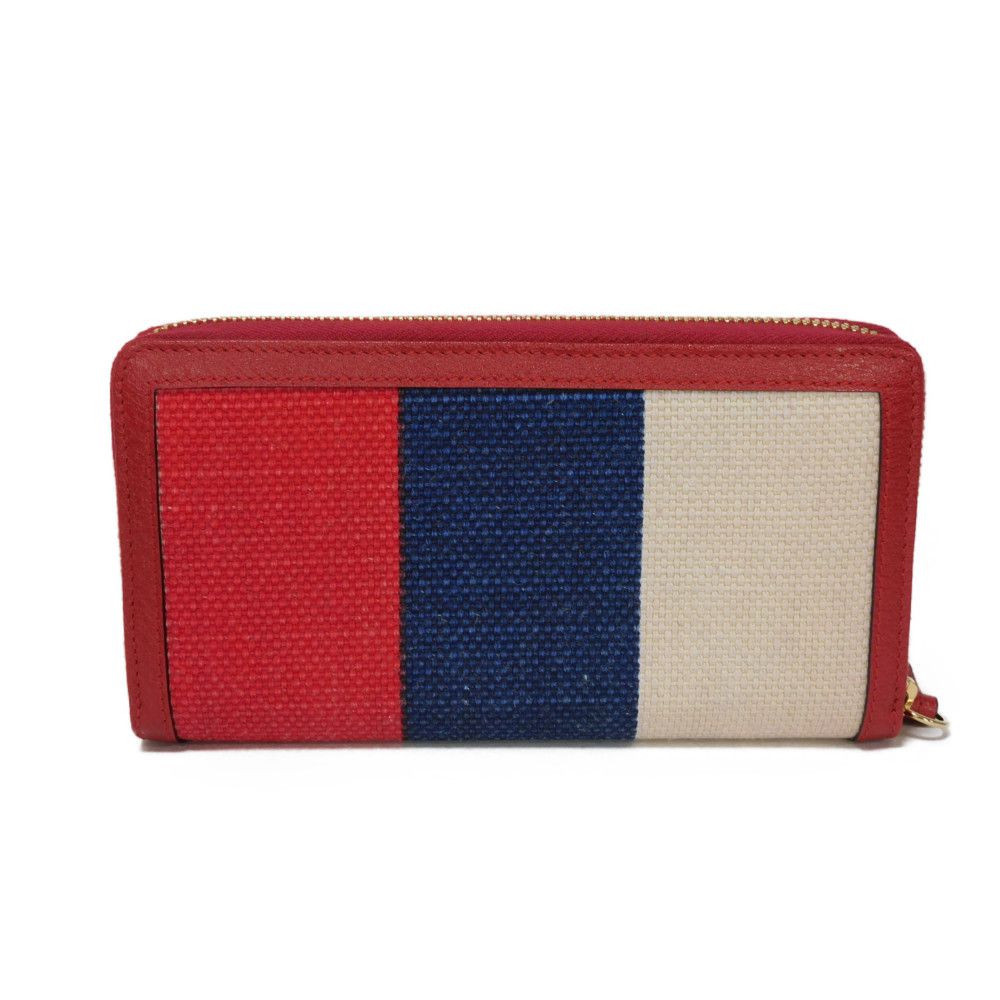 GUCCI Long Wallet Purse 524790 9SBCG 9093 Baiadella Linen Canvas x Calfskin Leather Tricolor Byadera stripes logo zip around wallet Women(Unisex)