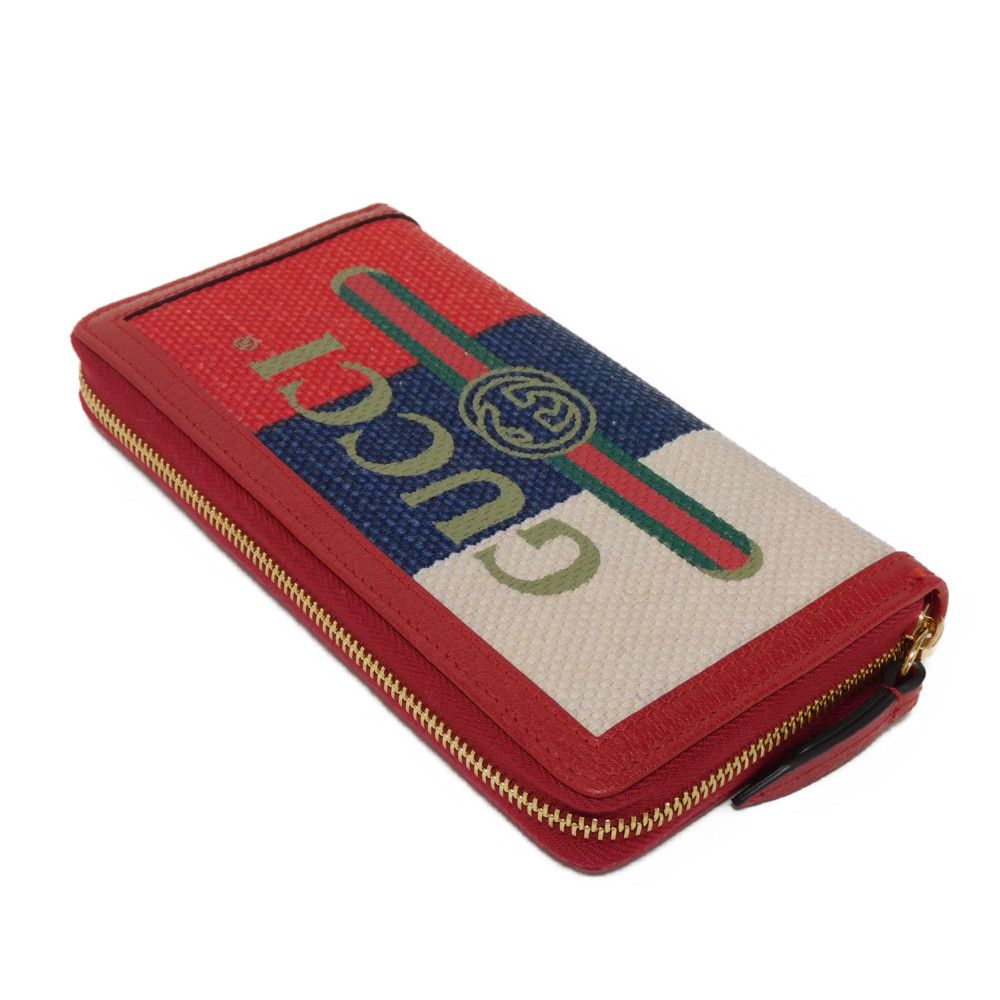 GUCCI Long Wallet Purse 524790 9SBCG 9093 Baiadella Linen Canvas x Calfskin Leather Tricolor Byadera stripes logo zip around wallet Women(Unisex)