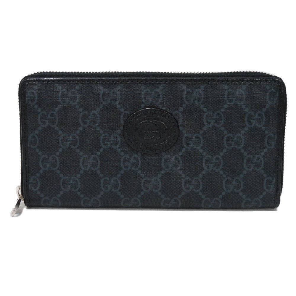 GUCCI Long Wallet Purse 673003 92TCN 1000 GG Supreme canvas (polyurethane processing) x Calfskin leather black GG Supreme Interlocking G zip-around wallet mens