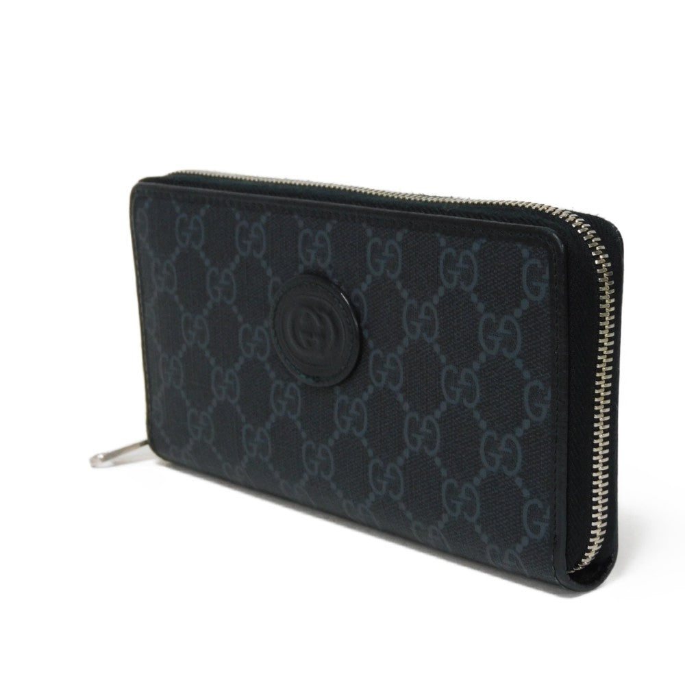 GUCCI Long Wallet Purse 673003 92TCN 1000 GG Supreme canvas (polyurethane processing) x Calfskin leather black GG Supreme Interlocking G zip-around wallet mens