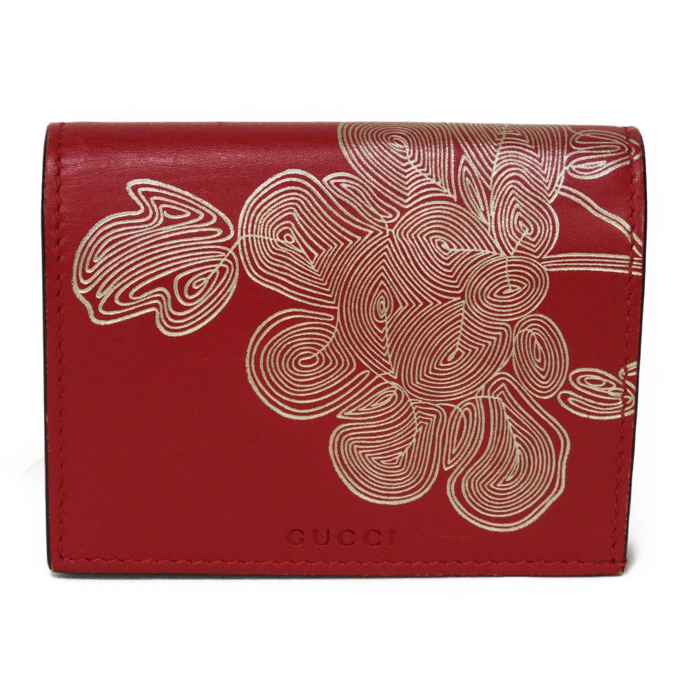 GUCCI Bifold Wallet 465859 CWD9N 9863 Smooth Calfskin Leather Hibiscus thread logo Chinese Ear Compact Wallet Women