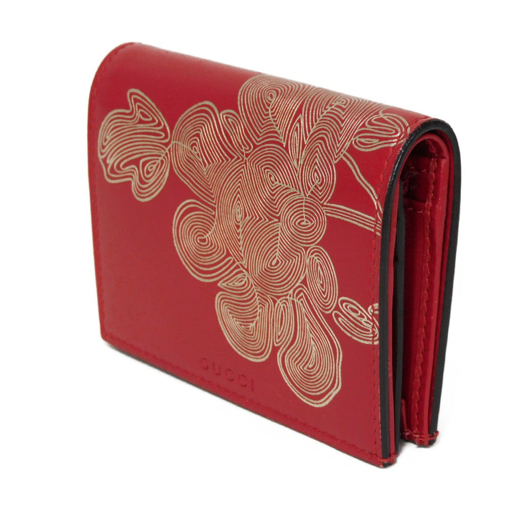 GUCCI Bifold Wallet 465859 CWD9N 9863 Smooth Calfskin Leather Hibiscus thread logo Chinese Ear Compact Wallet Women