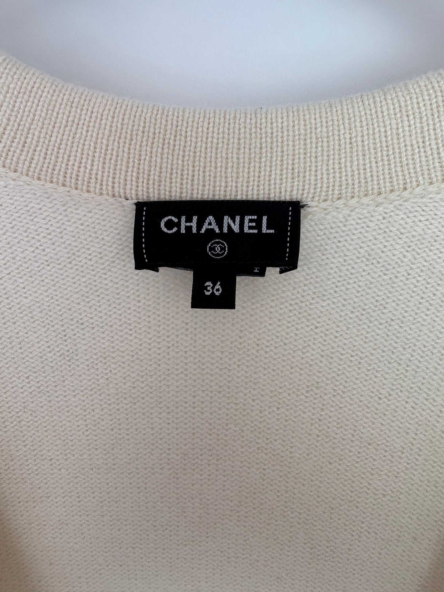 Chanel White Long-Line Cashmere Dress with Gold CC Buttons Detail Size FR 36 (UK 8)