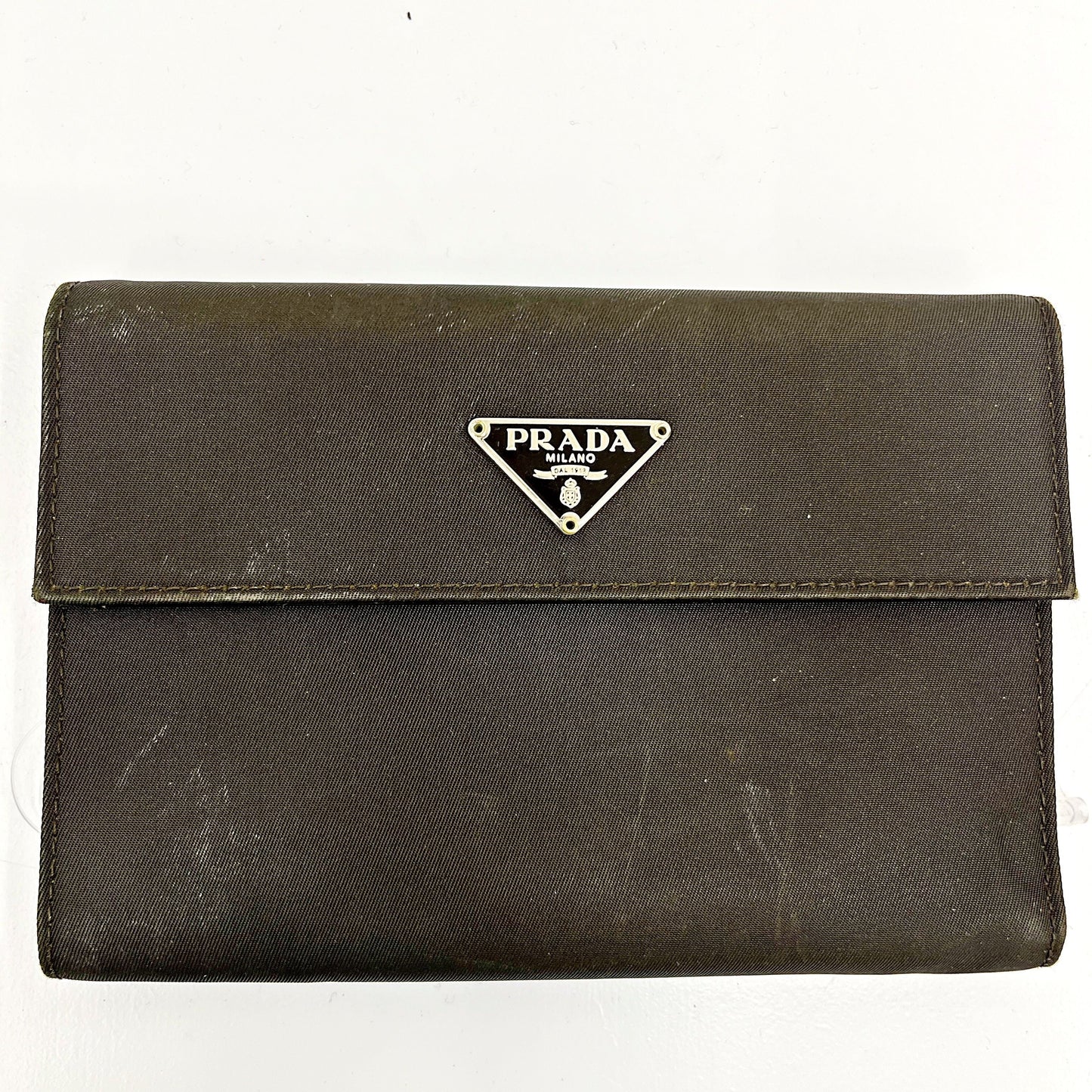 Prada Wallet Olive Green Nylon Leather Trifold pr6604yy