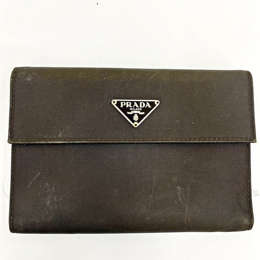 Prada Wallet Olive Green Nylon Leather Trifold pr6604yy