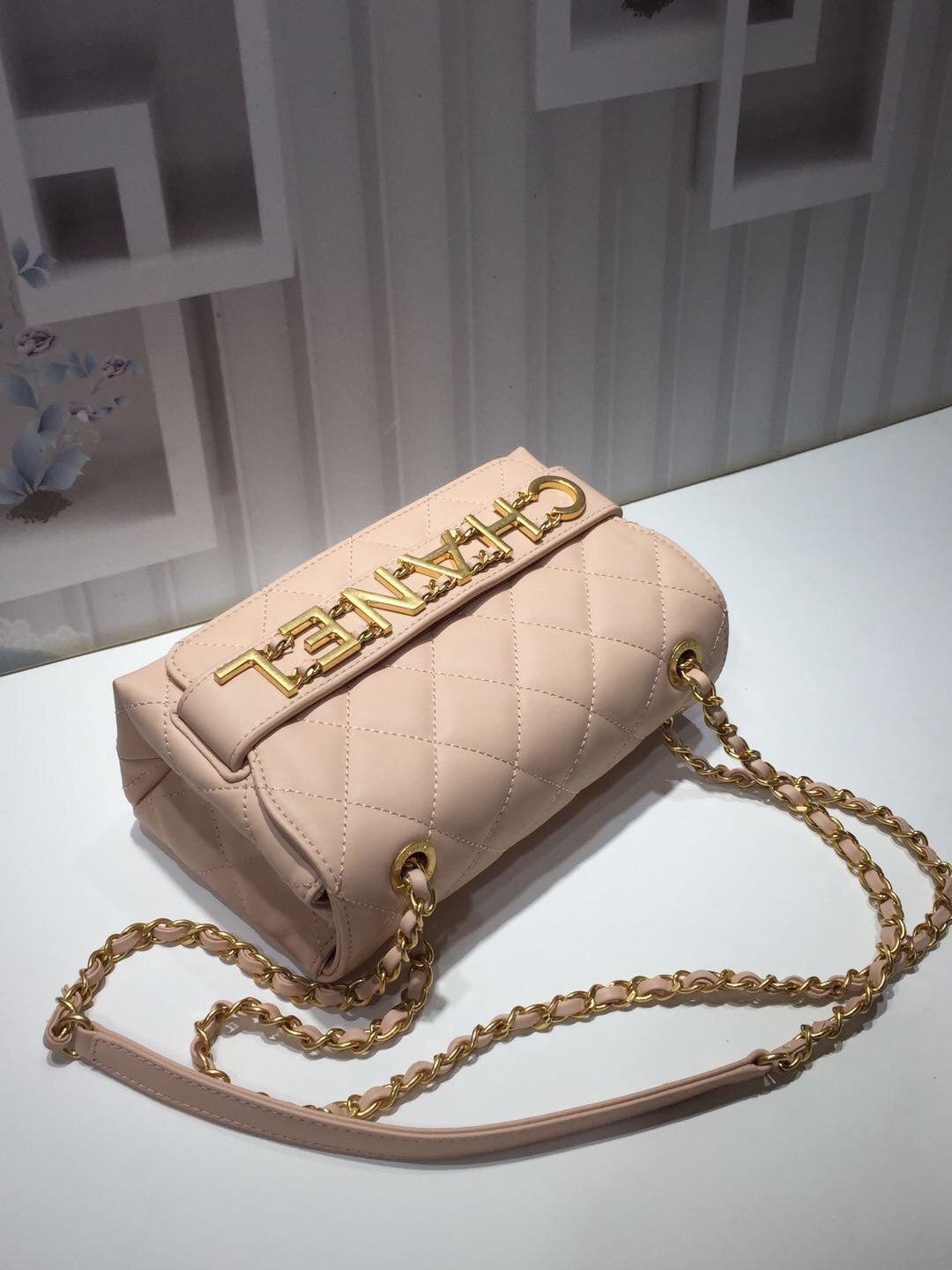 CHLFront Logo Small Flap Bag Gold Hardware Creme For Women, Women’s Handbags, Shoulder Bags 8in/21cm AS1490
