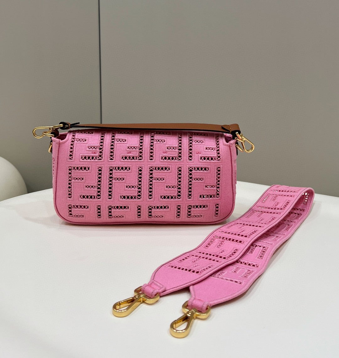 Top QualityTop Quality Baguette Pink with Embroidery Medium Bag For Woman 28cm/11in