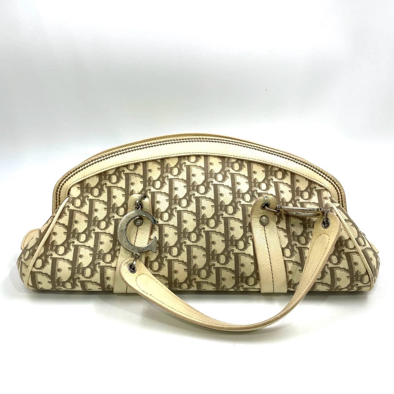Dior   Embroidered Diorissimo Bowler Bag Top White Monogram