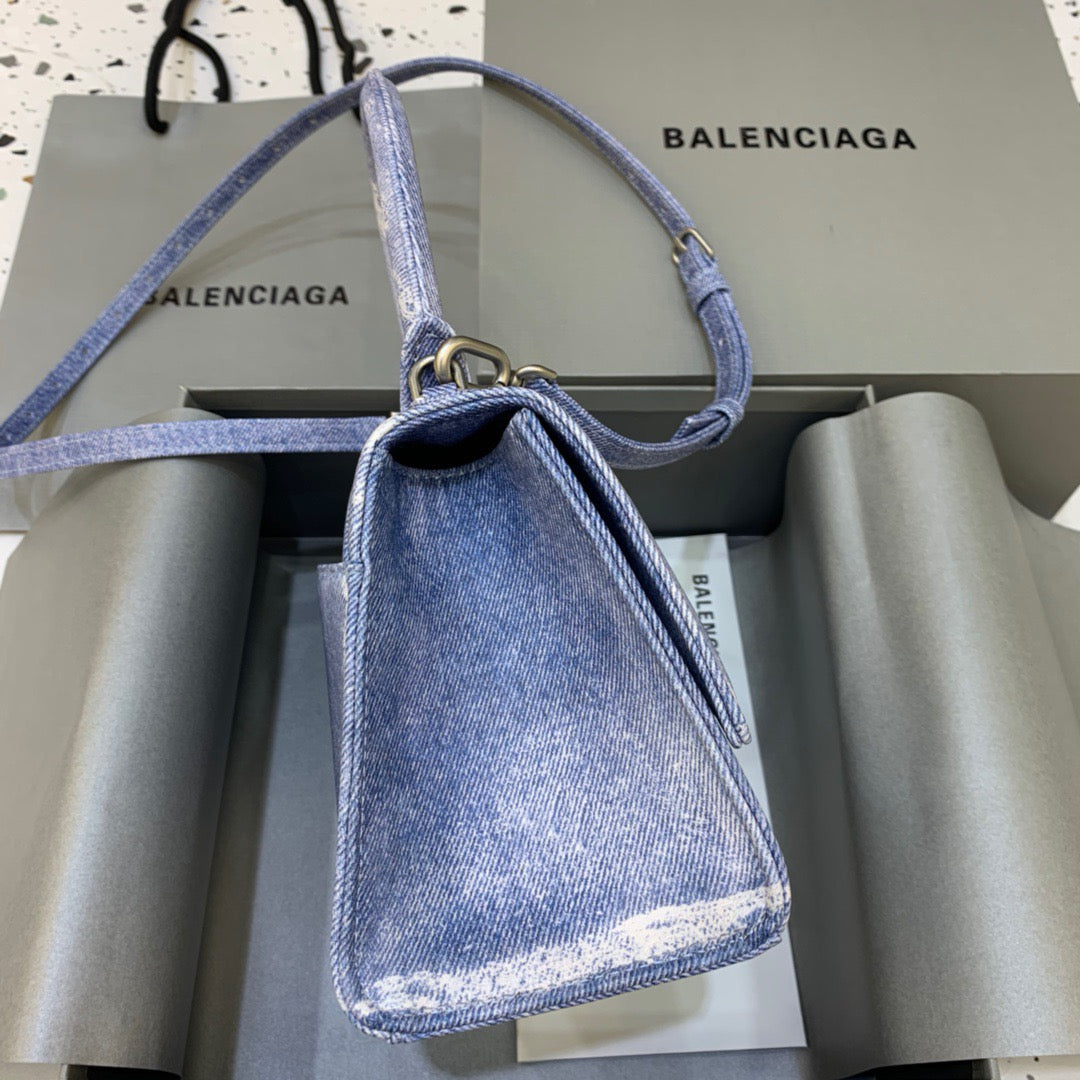 Top Quality Hourglass Small Handbag In Blue Denim Printed, For Women,  Bags 9in/23cm 5935462104W9064