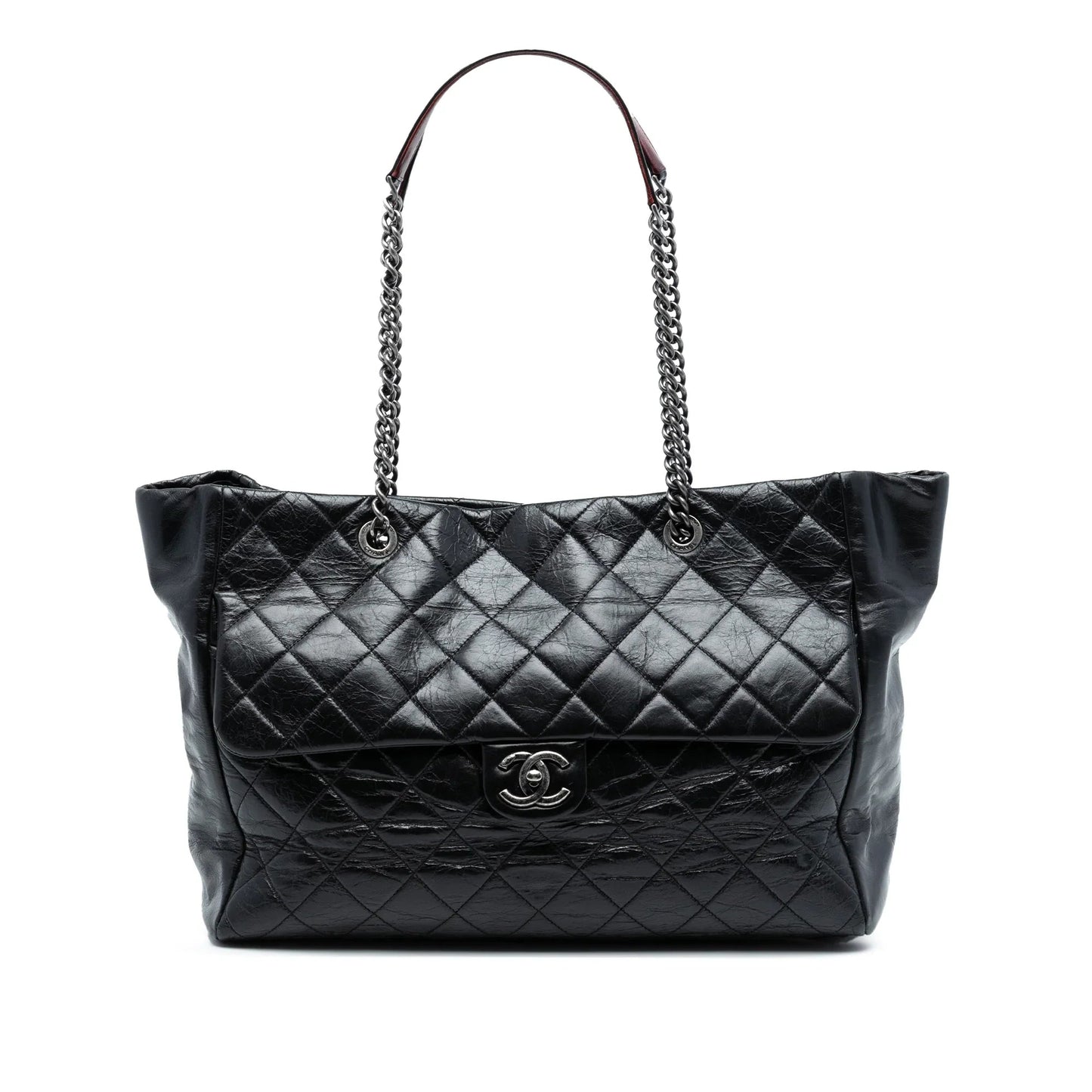 Black Chanel Large Quilted Glazed Calfskin Duo Color Tote