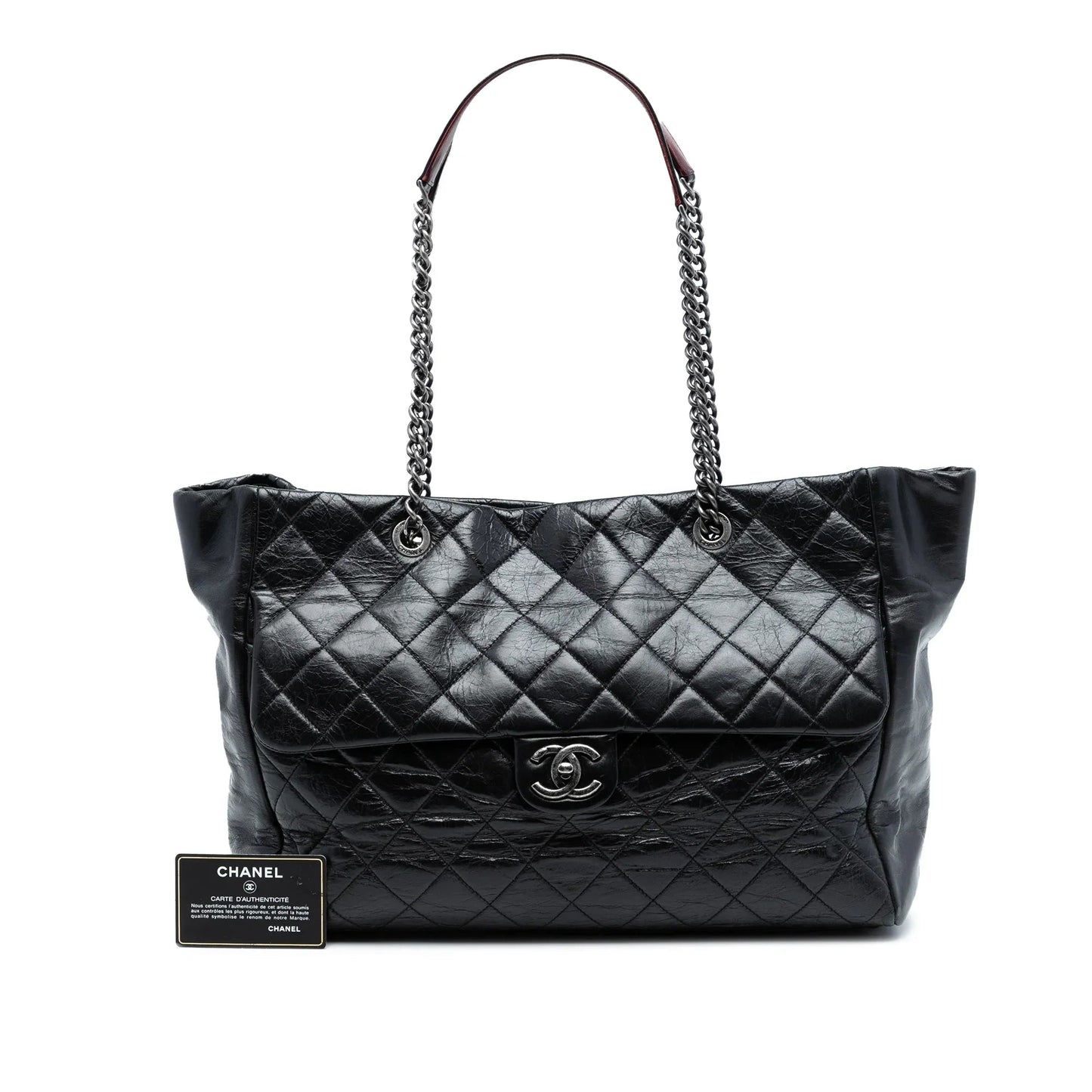 Black Chanel Large Quilted Glazed Calfskin Duo Color Tote