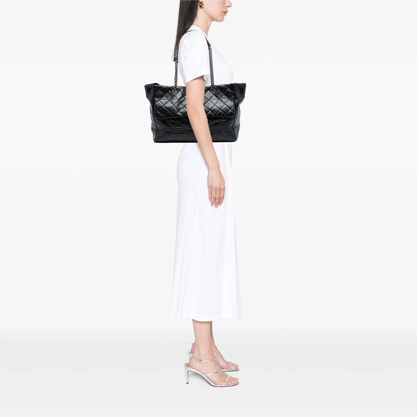 Black Chanel Large Quilted Glazed Calfskin Duo Color Tote