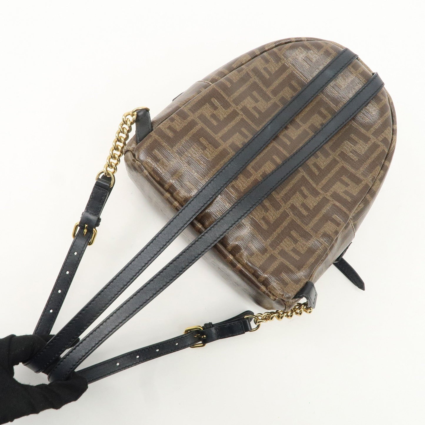 FENDI Zucca Print PVC Leather Chain Backpack Brown 8BZ038  d