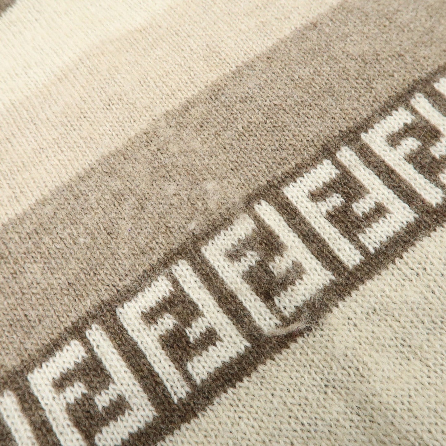 FENDI Logo Zucca Wool Viscose Nylon Cashimere Scarf Beige Brown  d