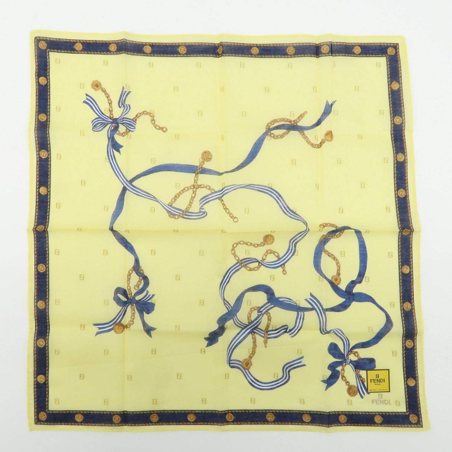 FENDI Set of 5 Cotton 100% Handkerchief Brown Beige Yellow White  d