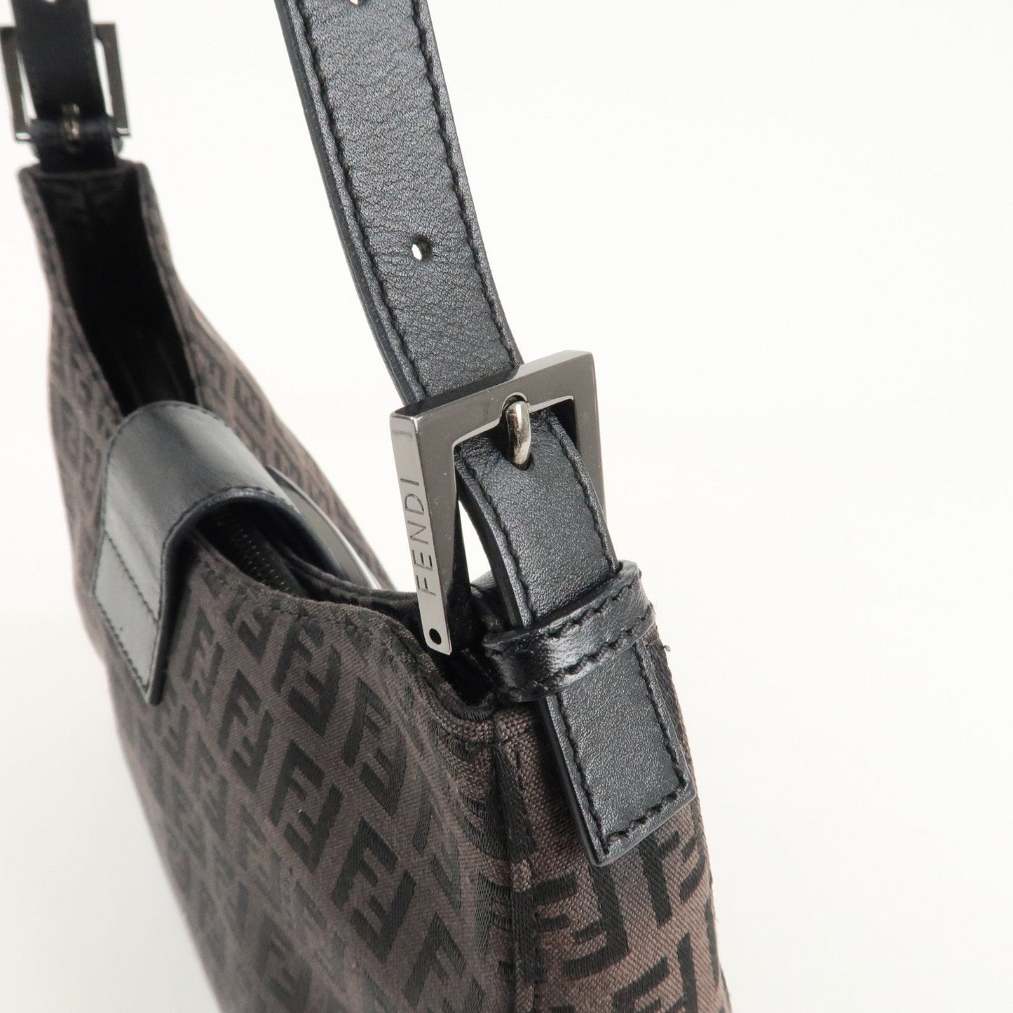 FENDI Zucchino Canvas Leather Shoulder Bag Brown Black 8BR036  d