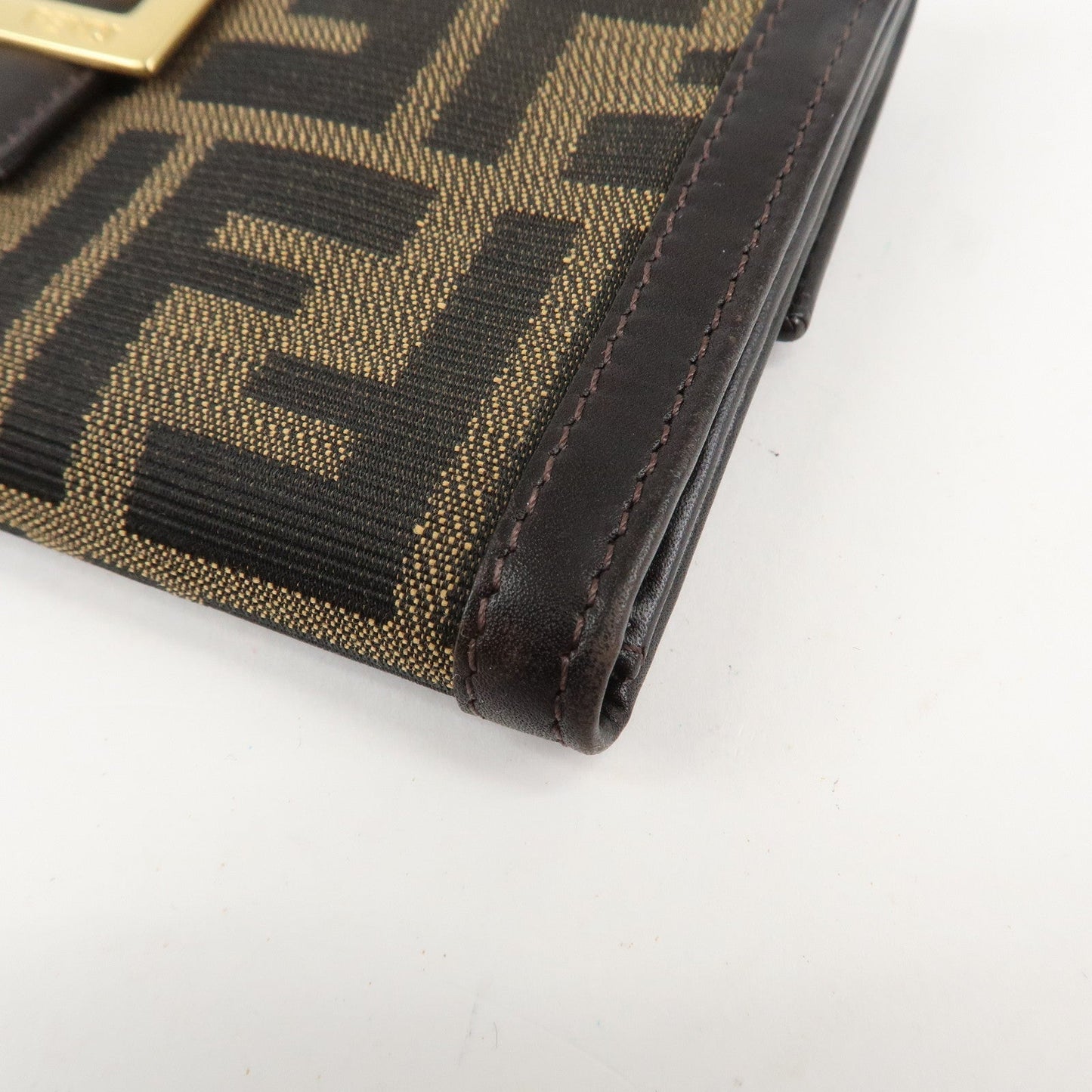 FENDI Zucca Canvas Leather Long Bi-fold Wallet Brown 8M0032  d