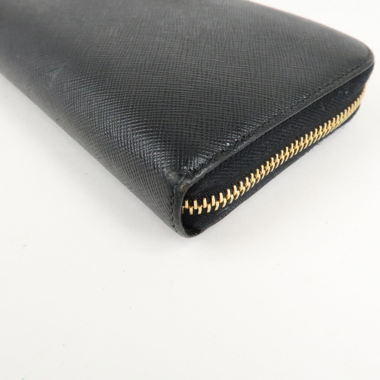 PRADA Saffiano Leather Round Zipper Long Wallet Black 1M0506  d