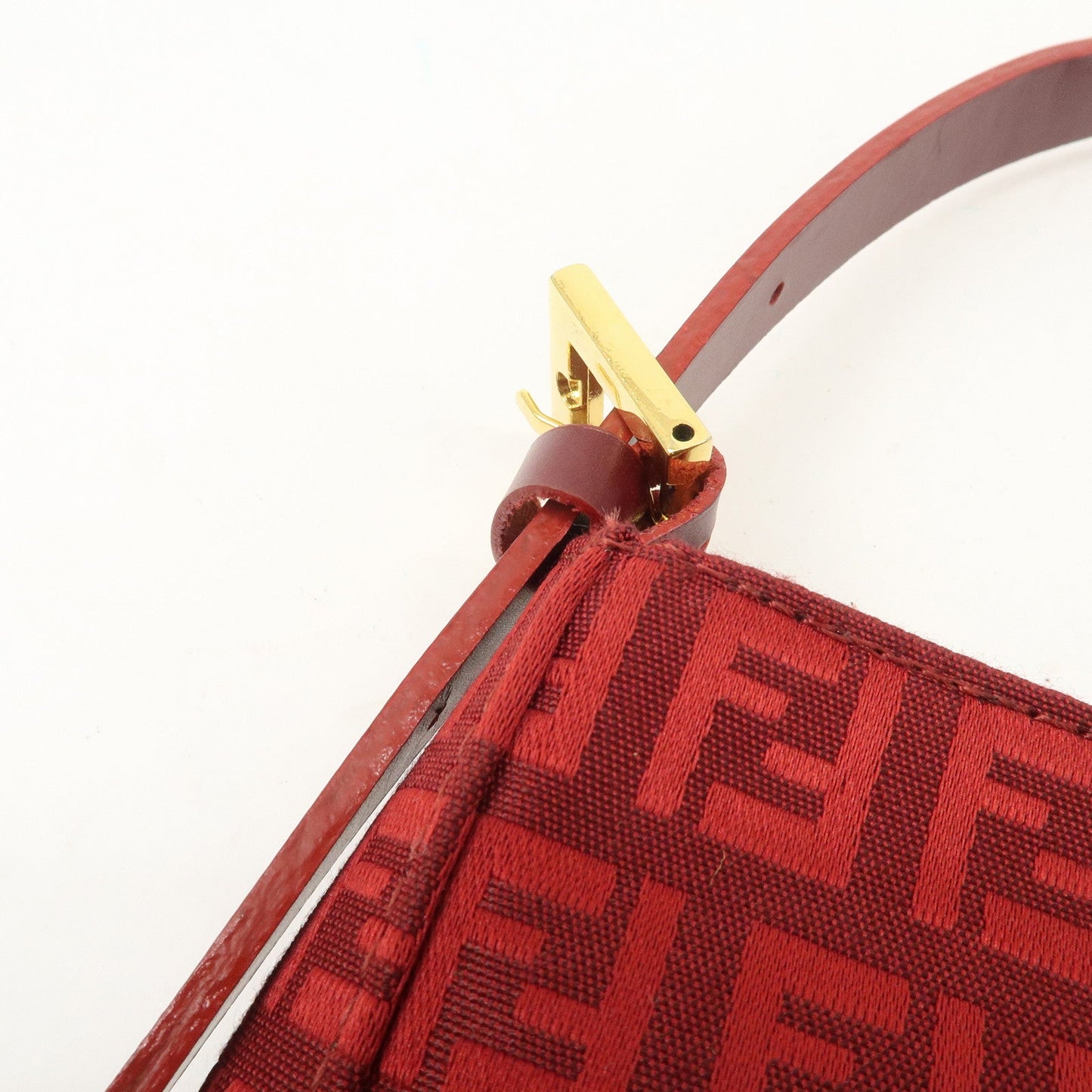 FENDI Zucchino Canvas Leather Shoulder Bag Purse Red 8BR042  d