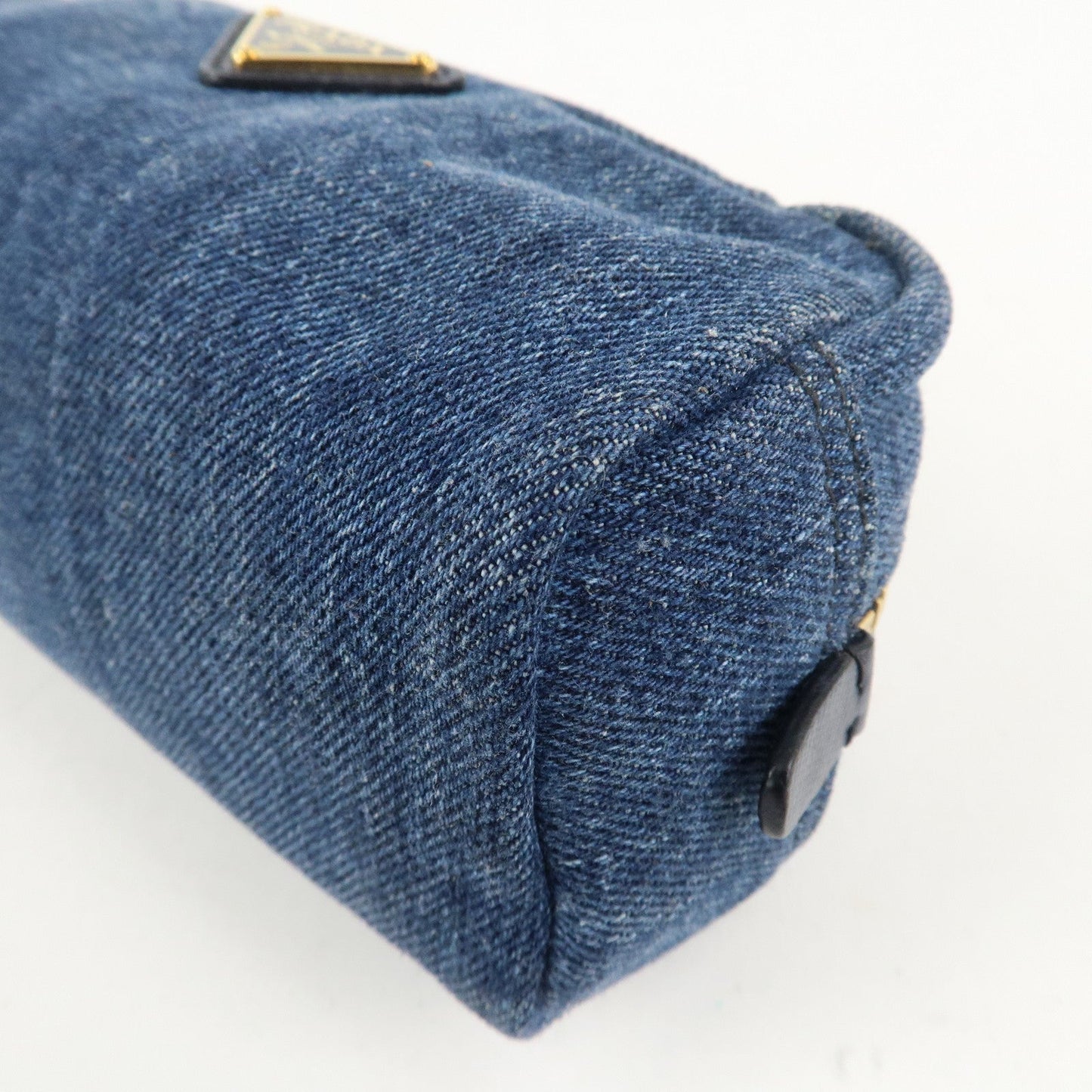 PRADA Triangle Logo Denim Pouch Cosmetic Pouch Blue  d