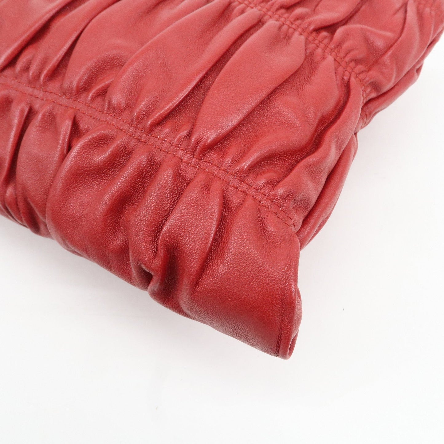PRADA Leather Clutch Bag Red  d