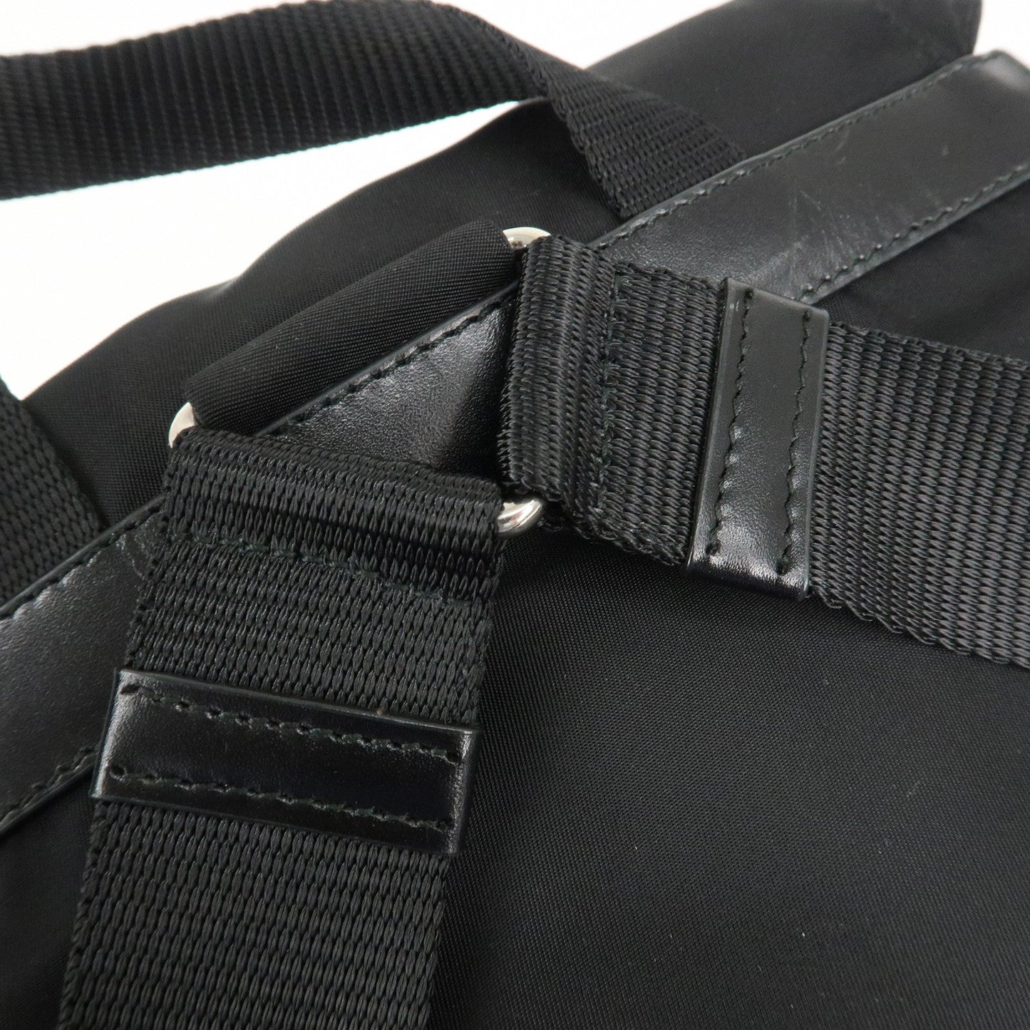 PRADA Logo Nylon Leather Back Pack Ruck Sack NERO Black BZ2811  d