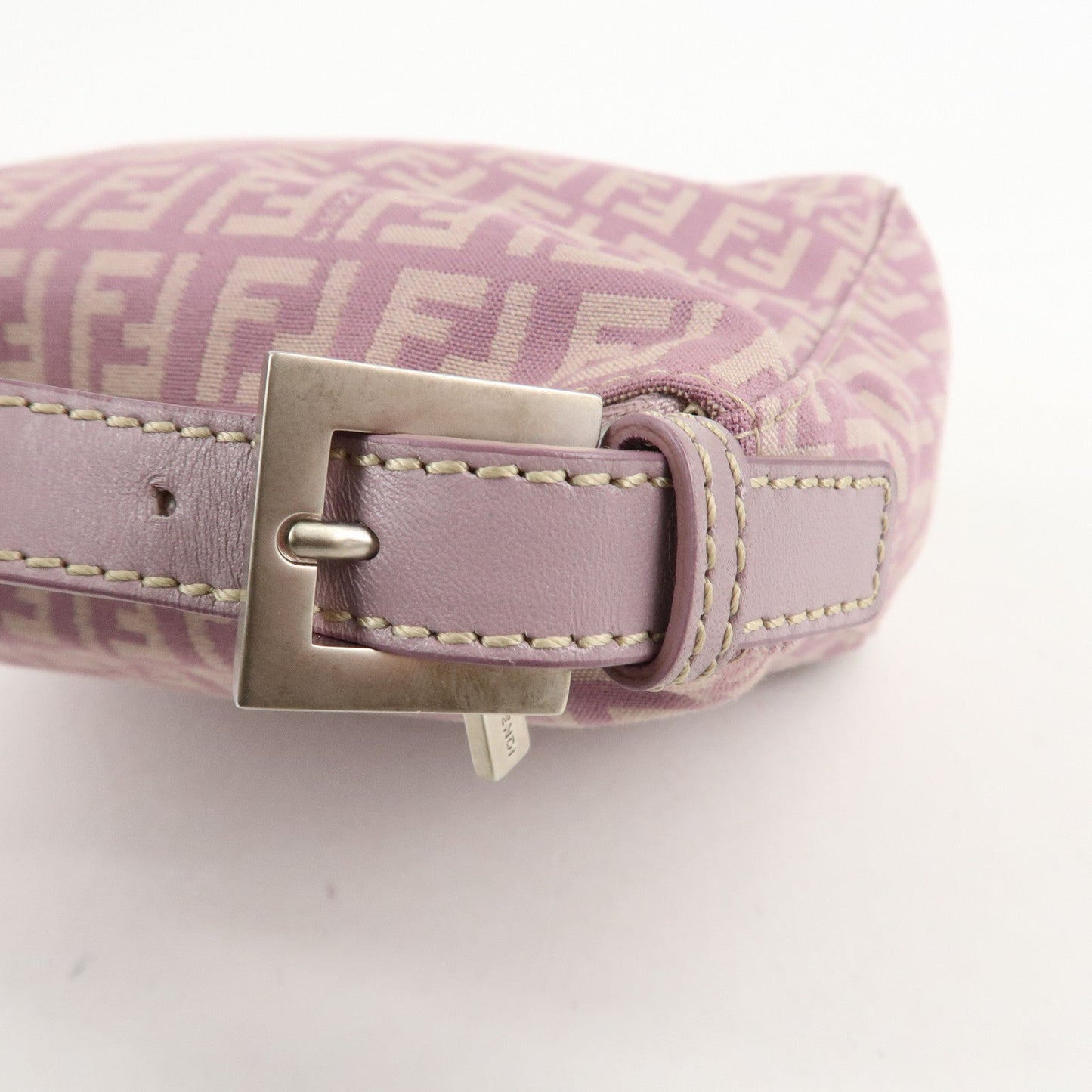 Auth FENDI  Zucchino Canvas Leather Hand Bag Pouch Purple Beige 8N0005  d F/S  d