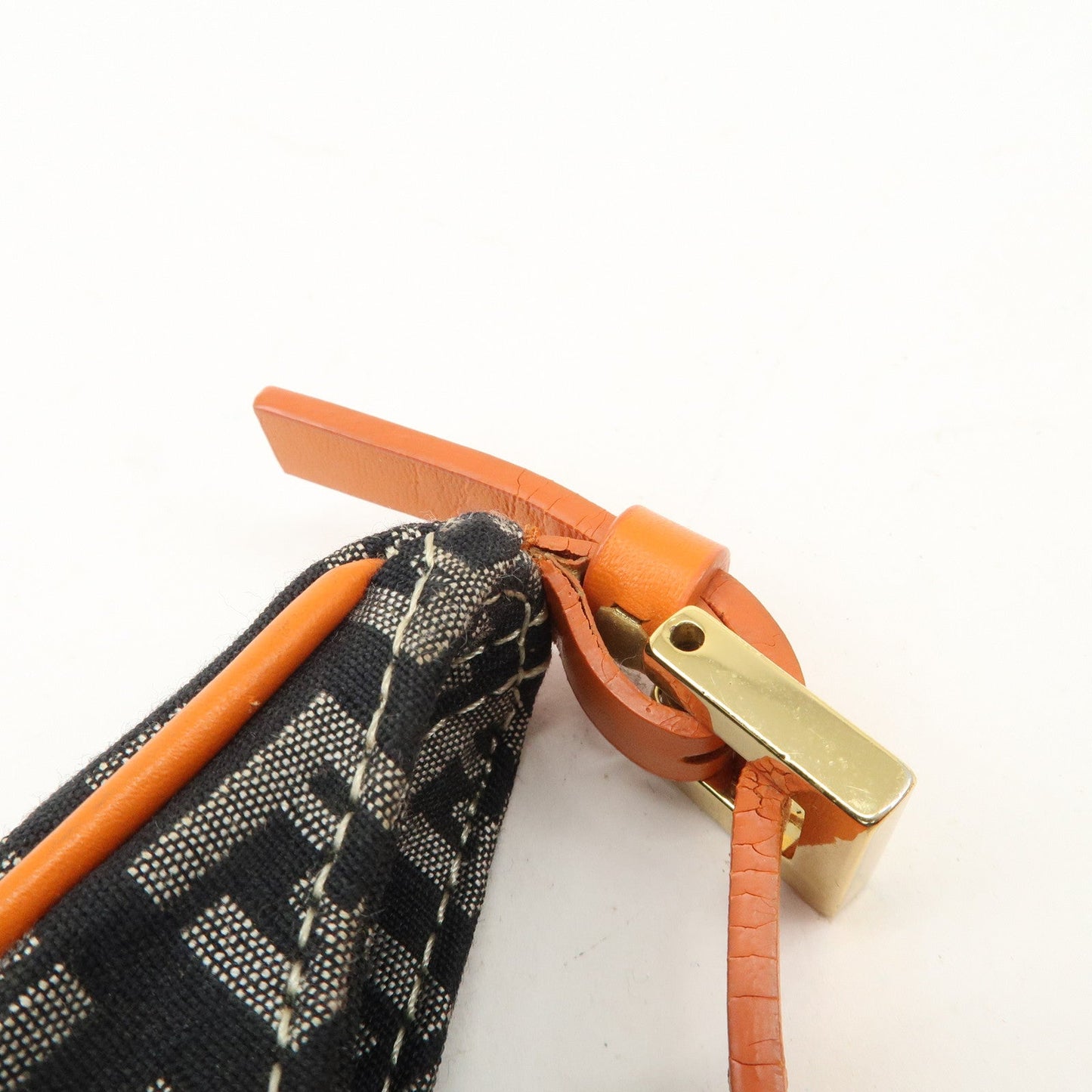 FENDI Zucchino Canvas Leather Shoulder Bag Black White 8BR157  d
