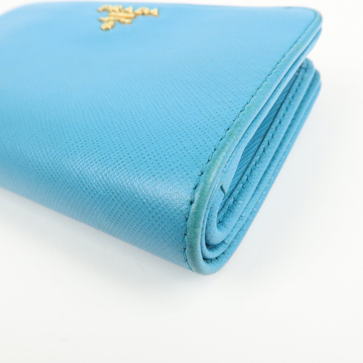 PRADA Logo Leather Bi-Fold Wallet Purse Light Blue 1ML225  d