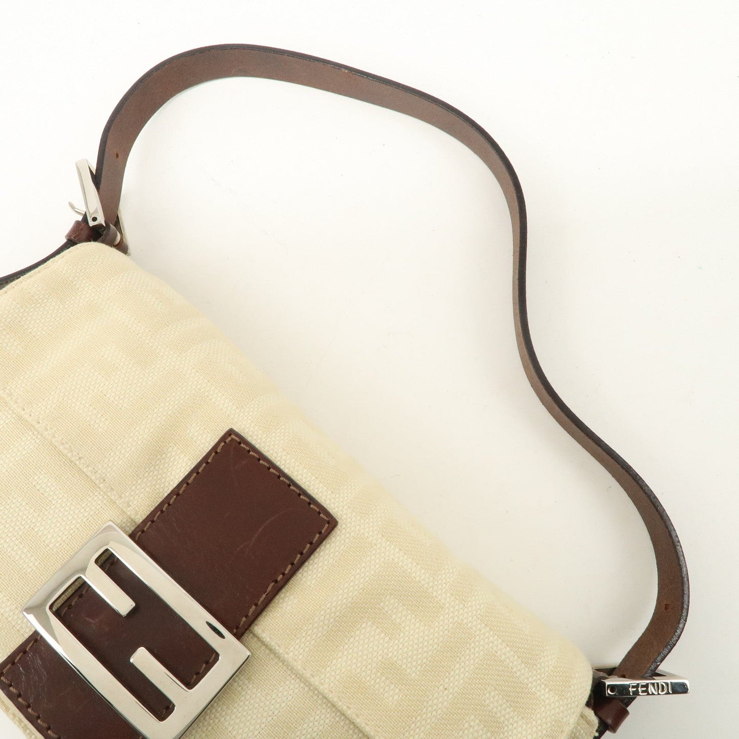 FENDI Zucca Mamma Baguette Canvas Shoulder Bag Beige White 26424  d